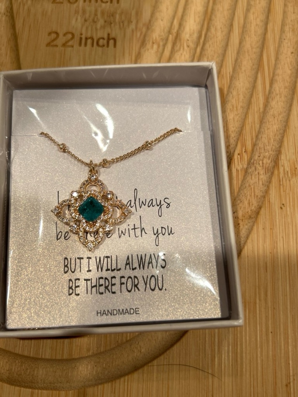 Handmade Gold Necklace with Teal Gemstone Pendant